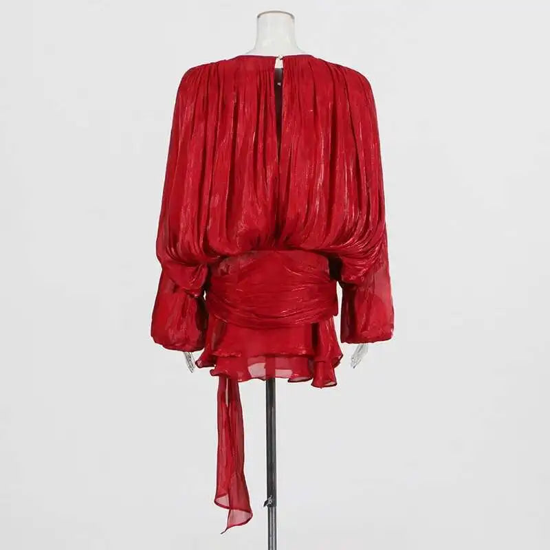 TWOTWINSTYLE Solid Blouse Mini Dresses For Women