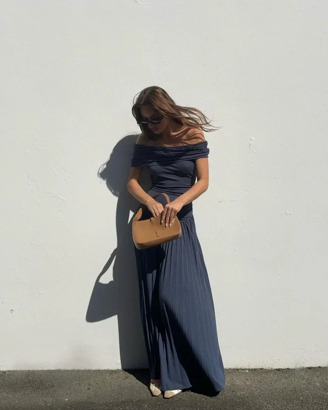 Elegant scoop neck pleated dress for women