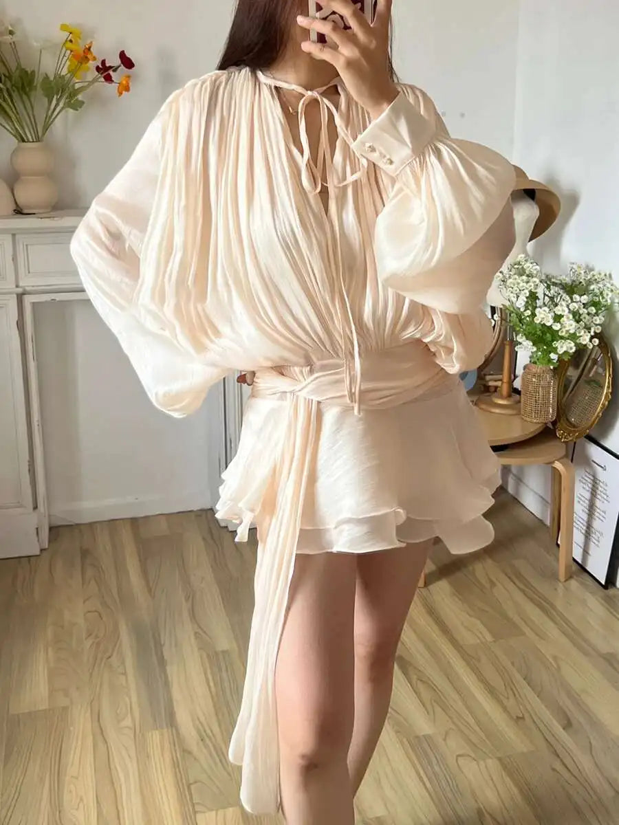 TWOTWINSTYLE Solid Blouse Mini Dresses For Women
