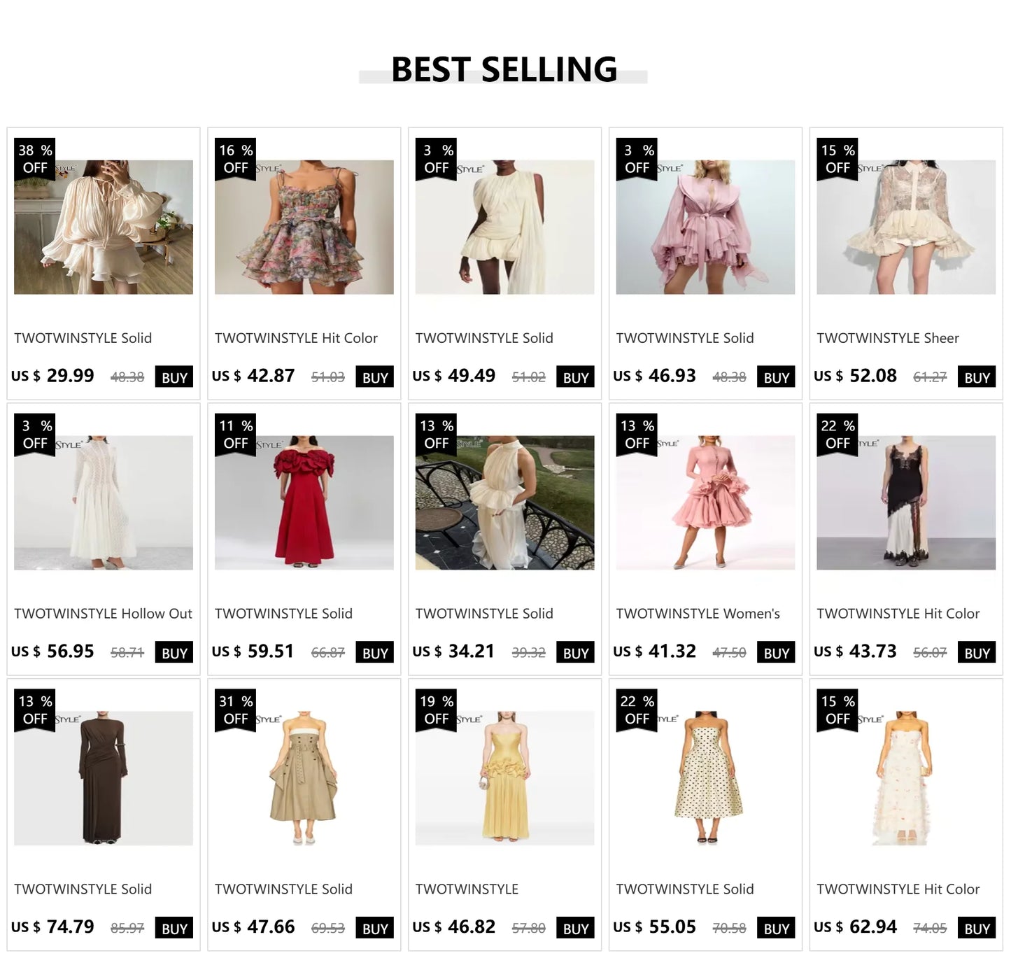 TWOTWINSTYLE Solid Blouse Mini Dresses For Women