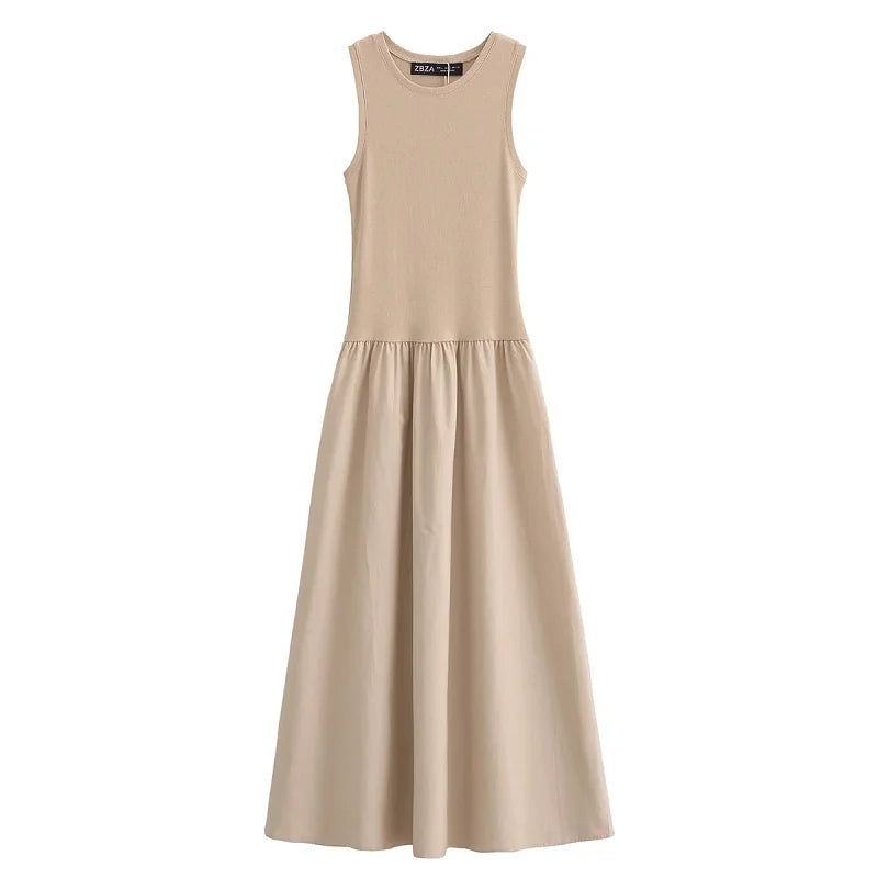 Elegant Khaki Sleeveless Maxi Dress™