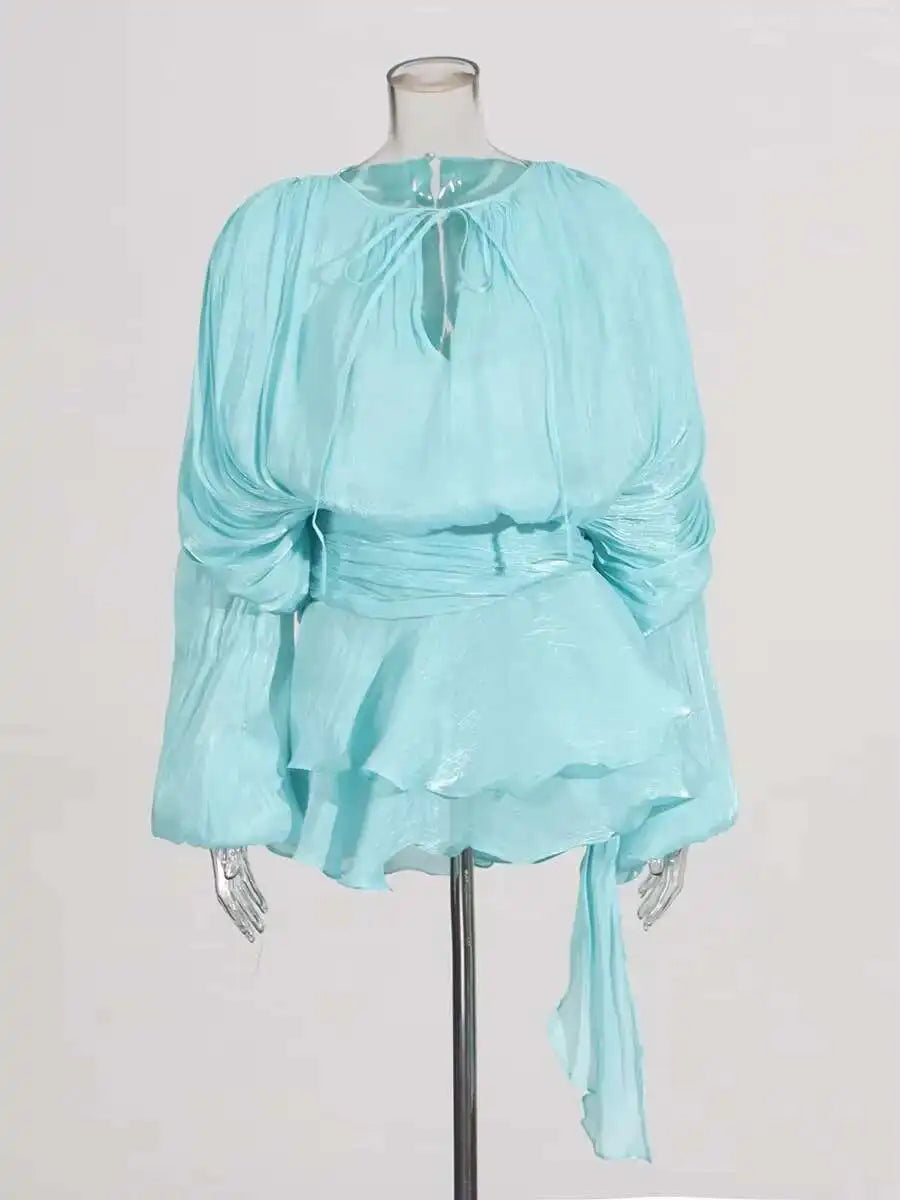 TWOTWINSTYLE Solid Blouse Mini Dresses For Women