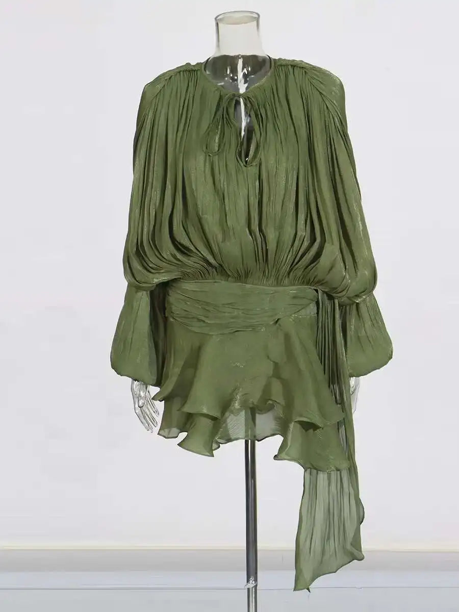 TWOTWINSTYLE Solid Blouse Mini Dresses For Women