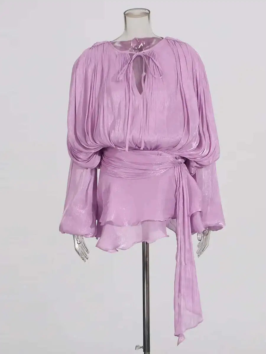 TWOTWINSTYLE Solid Blouse Mini Dresses For Women