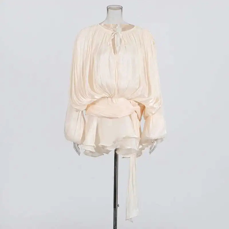 TWOTWINSTYLE Solid Blouse Mini Dresses For Women
