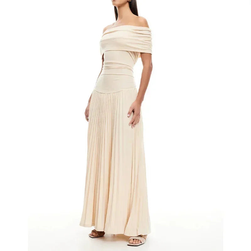 Elegant scoop neck pleated dress for women