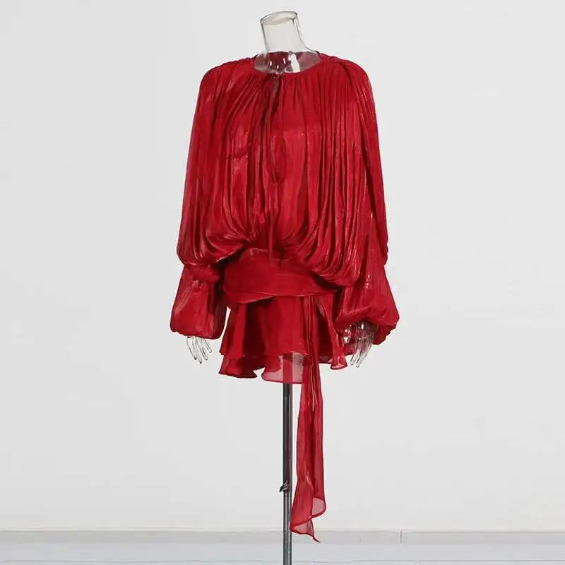 TWOTWINSTYLE Solid Blouse Mini Dresses For Women