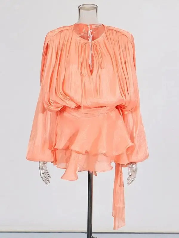 TWOTWINSTYLE Solid Blouse Mini Dresses For Women