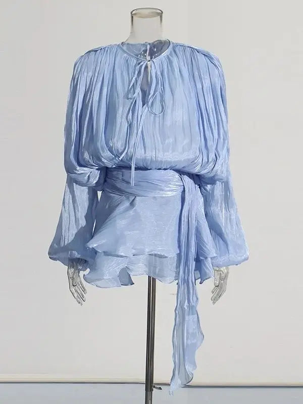 TWOTWINSTYLE Solid Blouse Mini Dresses For Women