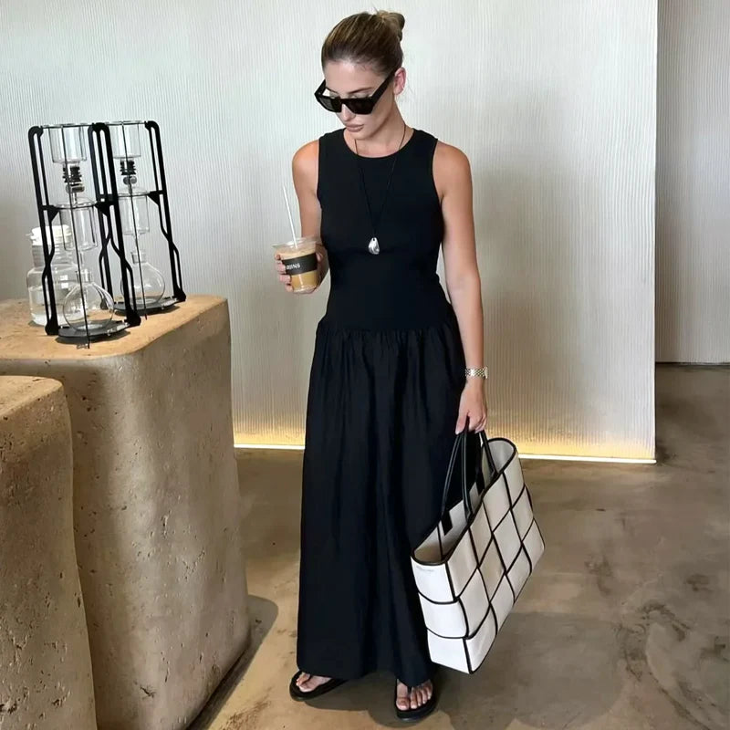 Elegant Khaki Sleeveless Maxi Dress™