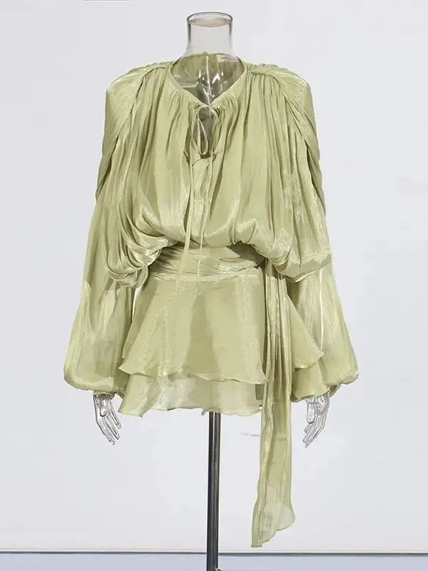 TWOTWINSTYLE Solid Blouse Mini Dresses For Women
