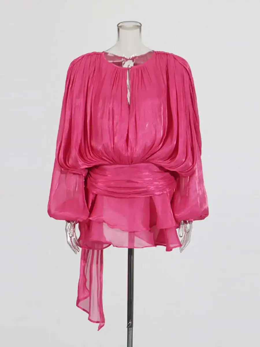 TWOTWINSTYLE Solid Blouse Mini Dresses For Women