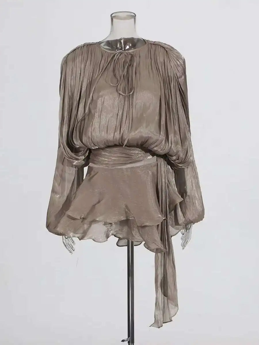 TWOTWINSTYLE Solid Blouse Mini Dresses For Women