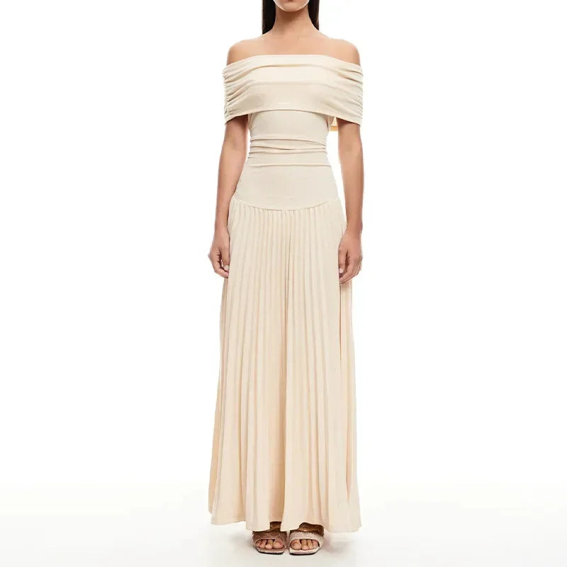 Elegant scoop neck pleated dress for women