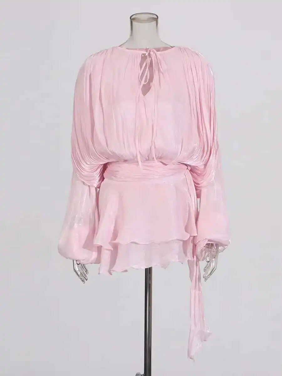 TWOTWINSTYLE Solid Blouse Mini Dresses For Women