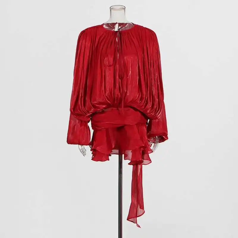 TWOTWINSTYLE Solid Blouse Mini Dresses For Women