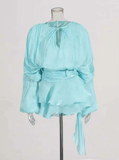 TWOTWINSTYLE Solid Blouse Mini Dresses For Women