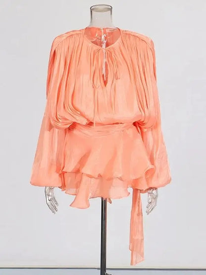 TWOTWINSTYLE Solid Blouse Mini Dresses For Women