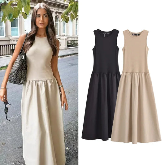 Elegant Khaki Sleeveless Maxi Dress™