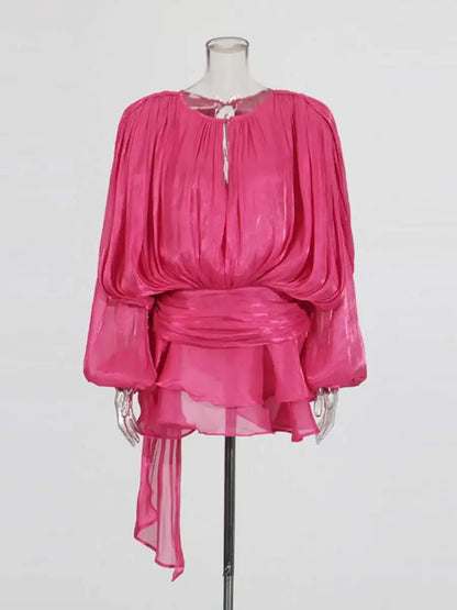 TWOTWINSTYLE Solid Blouse Mini Dresses For Women