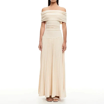 Elegant scoop neck pleated dress for women