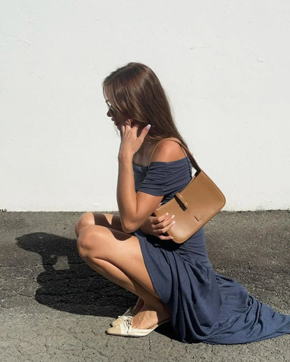 Elegant scoop neck pleated dress for women